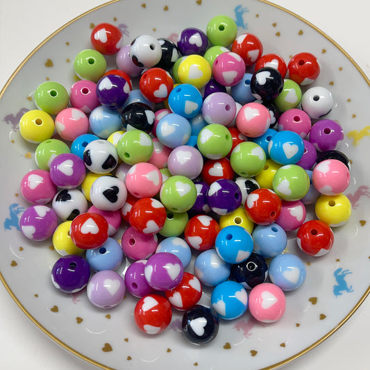 10 Heart detail round beads, 16mm mix colour