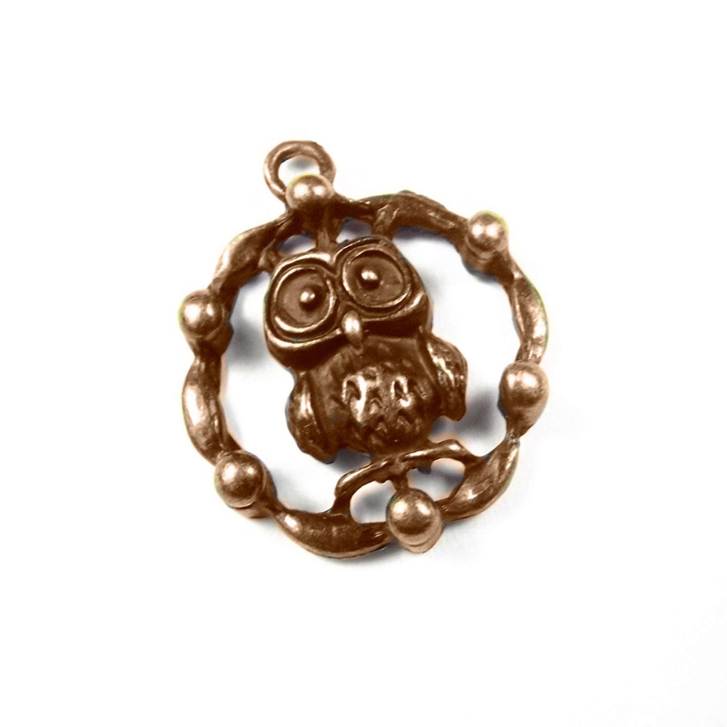 2 x Owl antique copper charm round 5