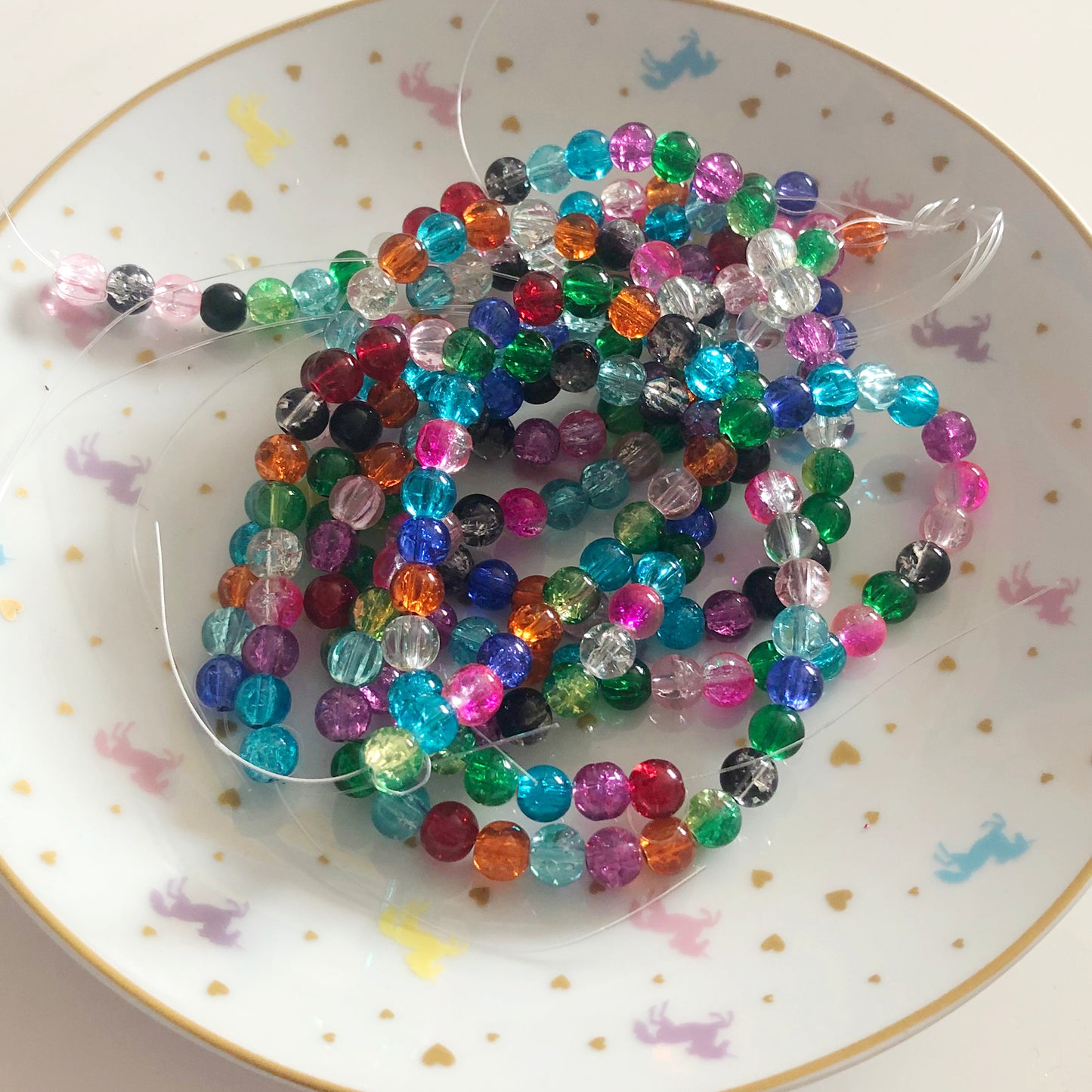 Rainbow round crackle glass beads string