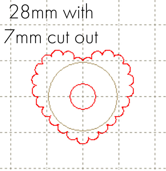 *SW*C* 28mm Heart scallop, 7mm cutout NO HOLE