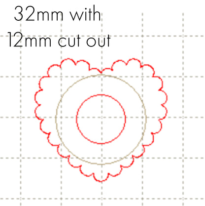 *SW*C* 32mm Heart scallop, 12mm cutout NO HOLE