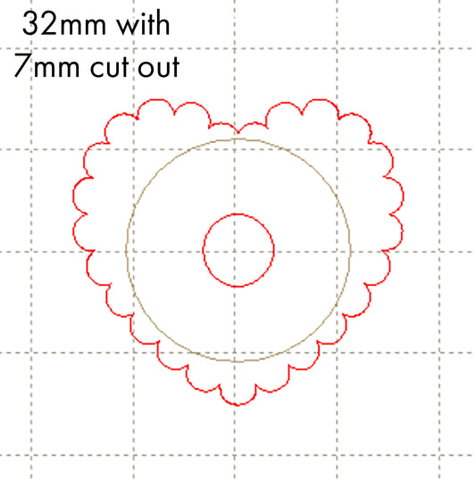 *SW*C* 32mm Heart scallop, 7mm cutout NO HOLE