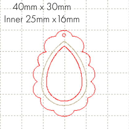 *SW*C* Scalloped Tear drop setting 40mm, 25 x 16mm cut out