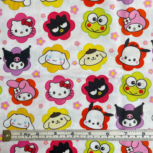 Sanrio characters, flowers 100% cotton fabric