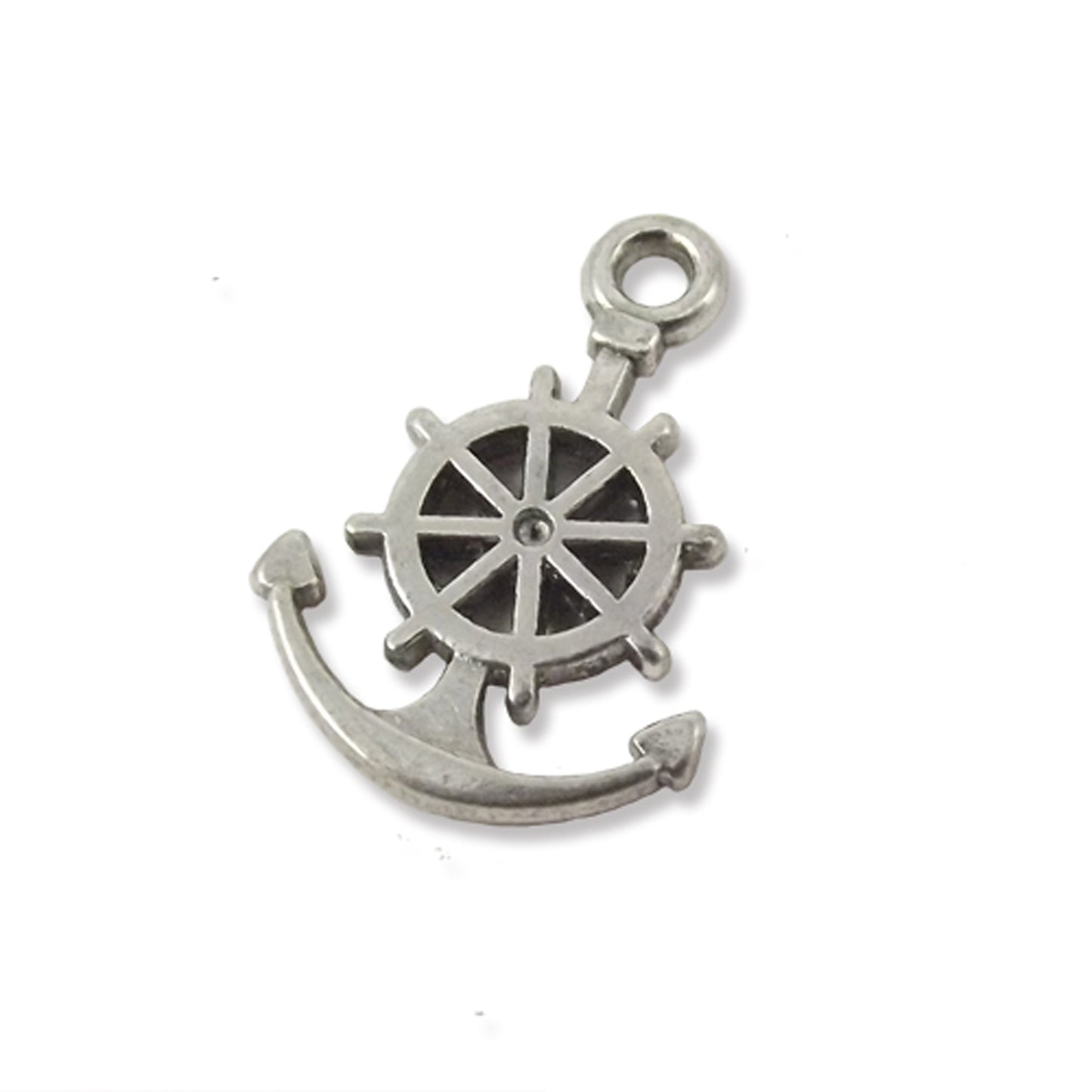 2 anchor and ship wheel silver colour charms