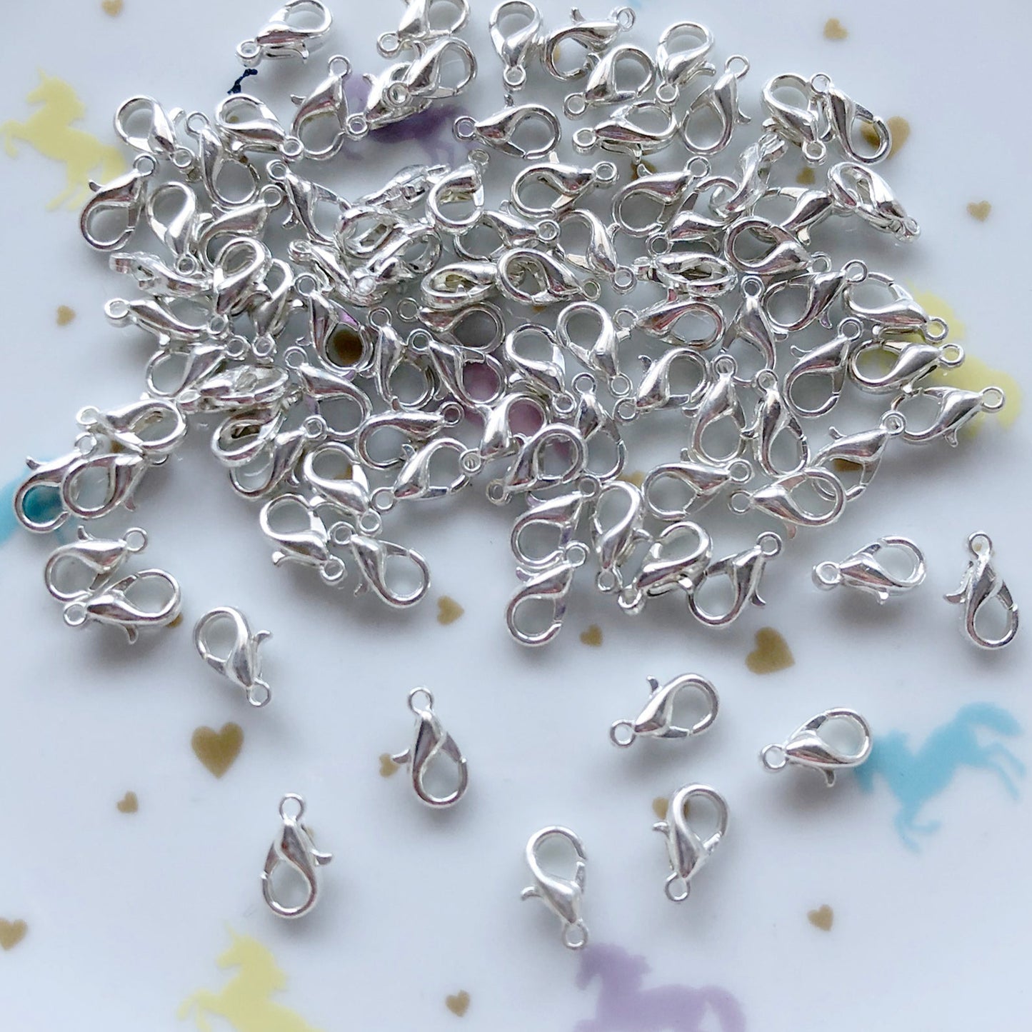 20 Silver colour jewellery lobster clasps, 6 x 10mm