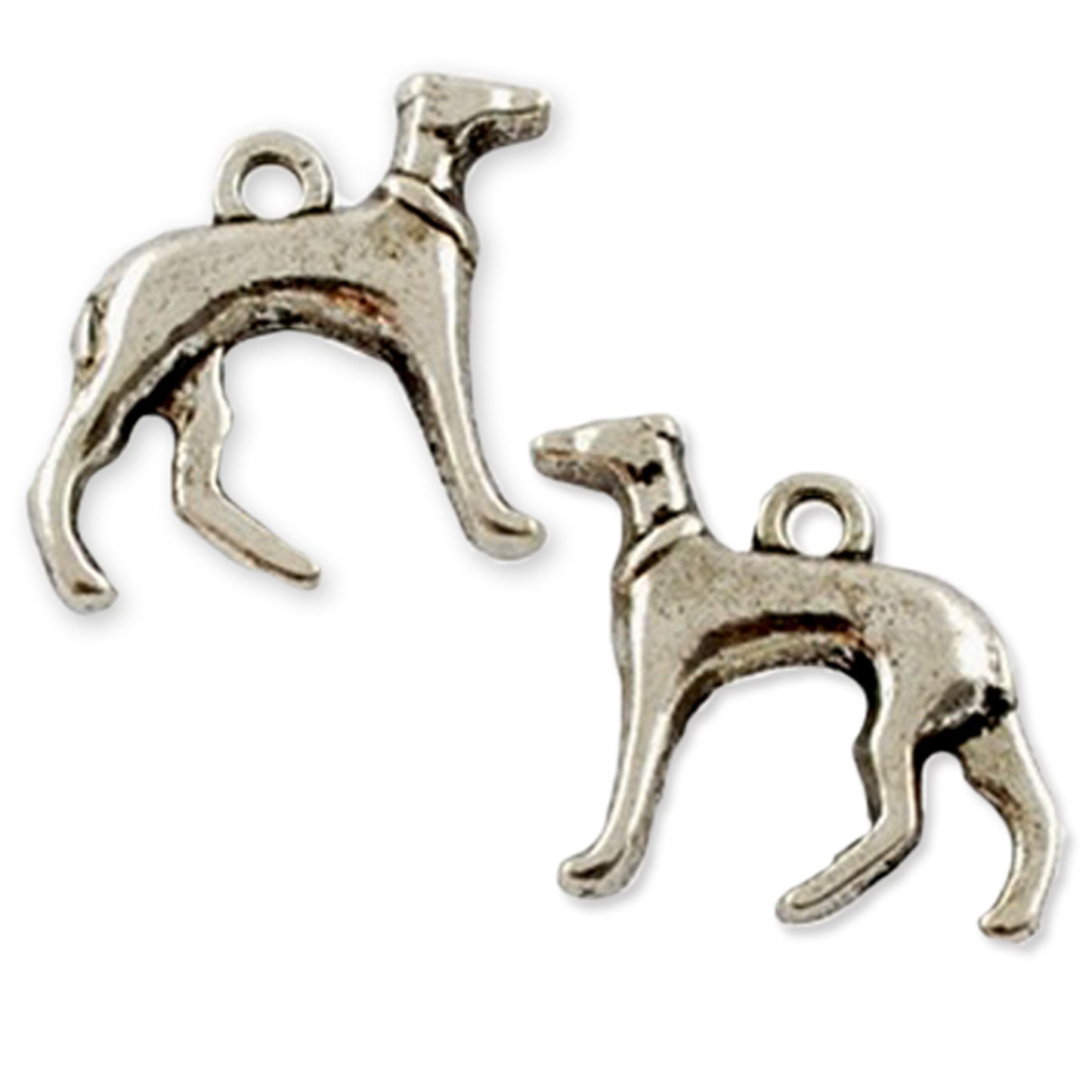 4 dog hound charms, antique silver colour