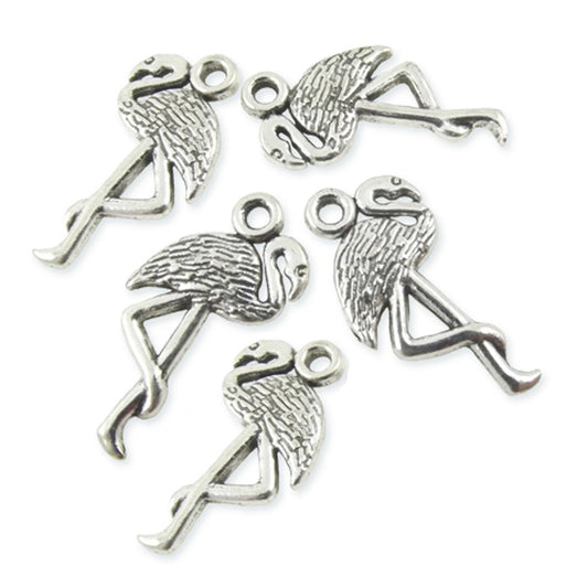 5 flamingo silver colour charms