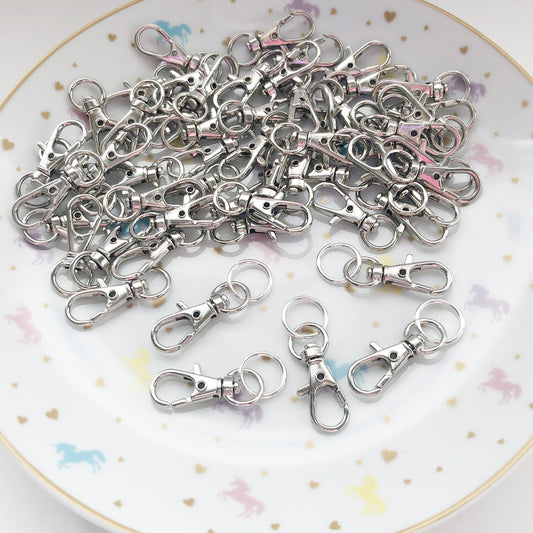 6 x keyring handbag charm clasps, silver colour