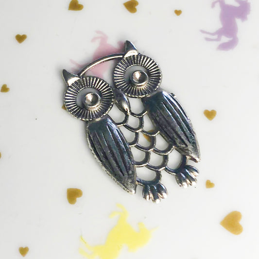 2 x silver colour Owl charms, design 2