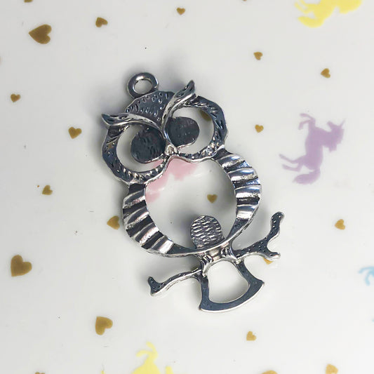 Large silver colour Owl charm, design 2