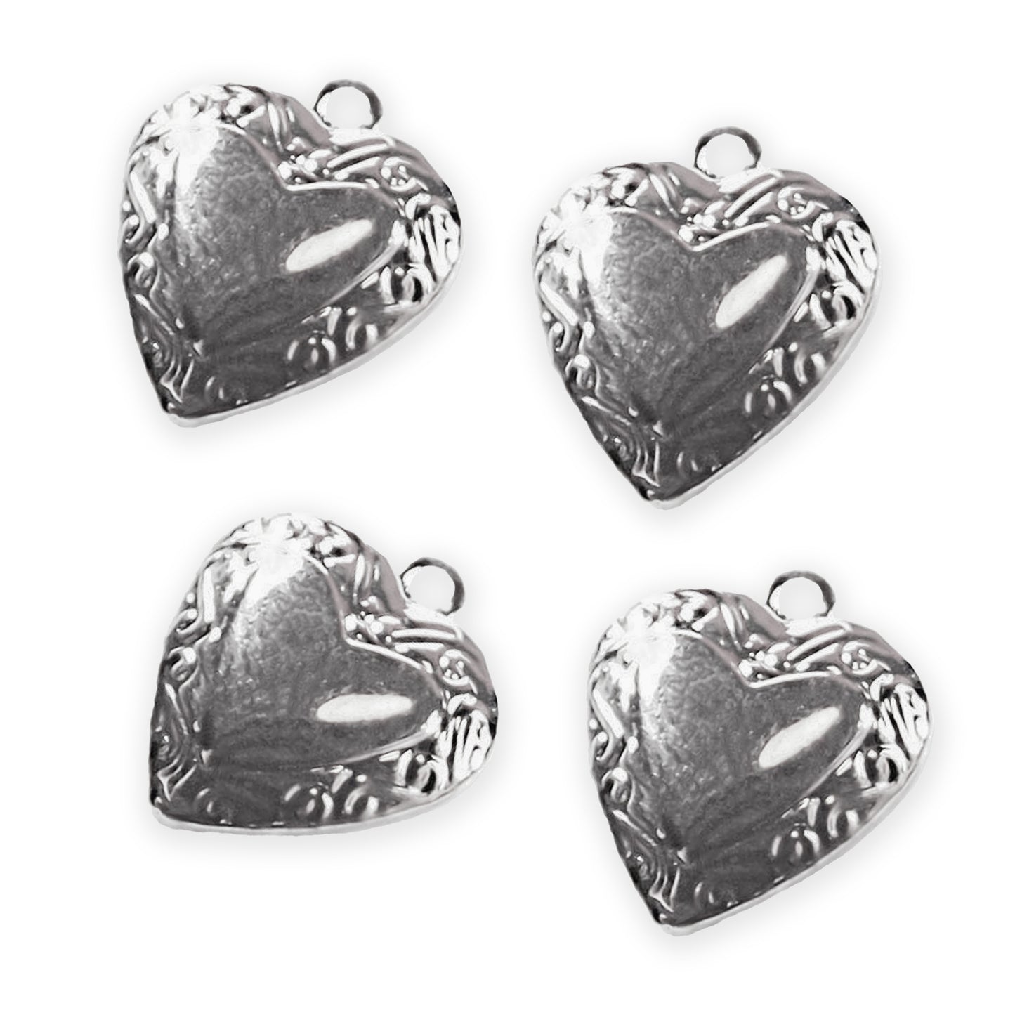 4 x Mini heart locket charms, silver colour