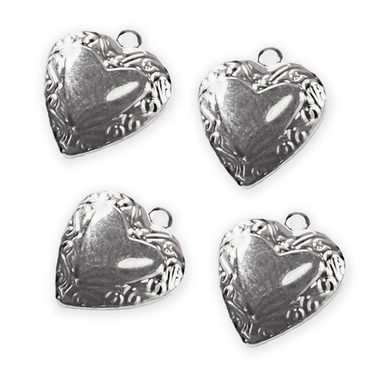 4 x Mini heart locket charms, silver colour