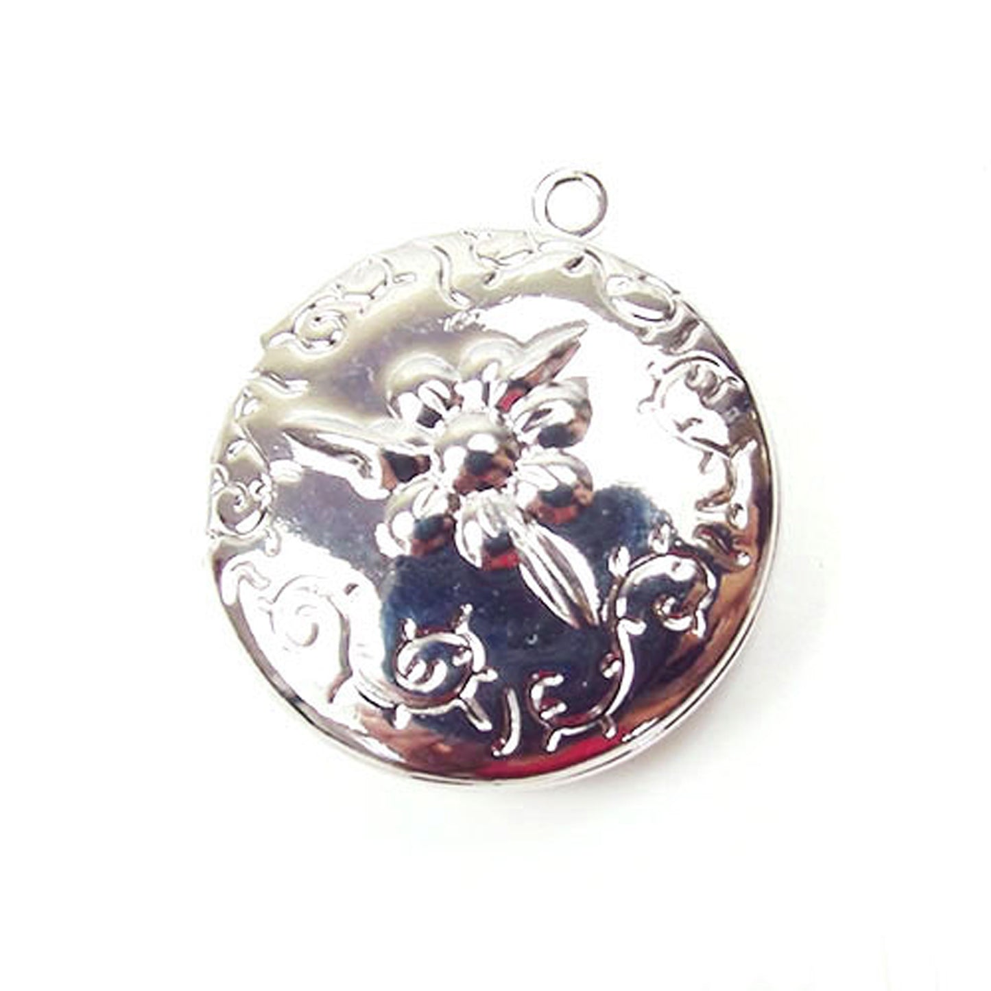 2 x Round flower locket, silver colour