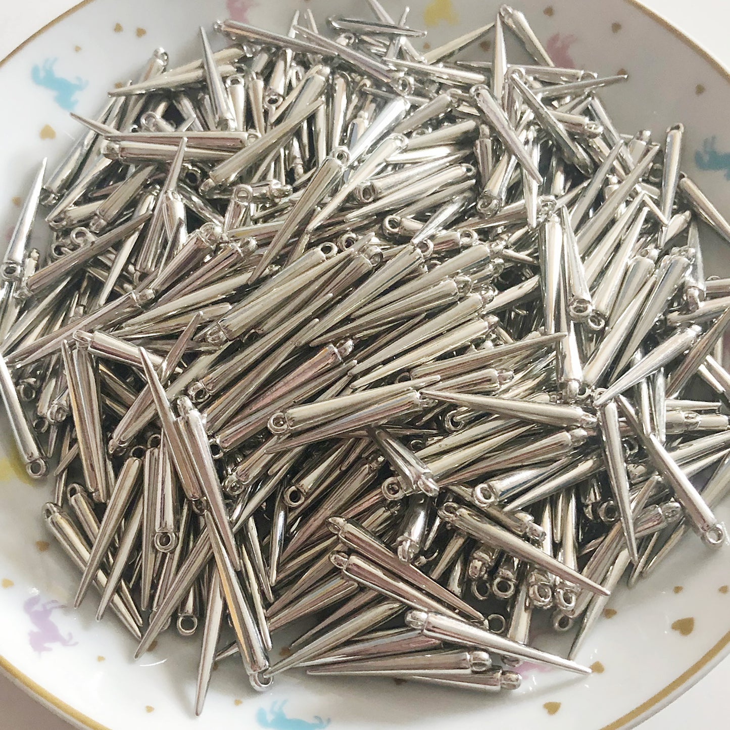 50 silver colour spike cone charms