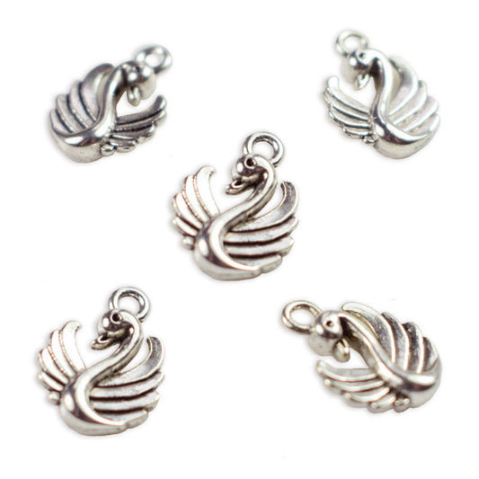 5 Swan silver colour charms