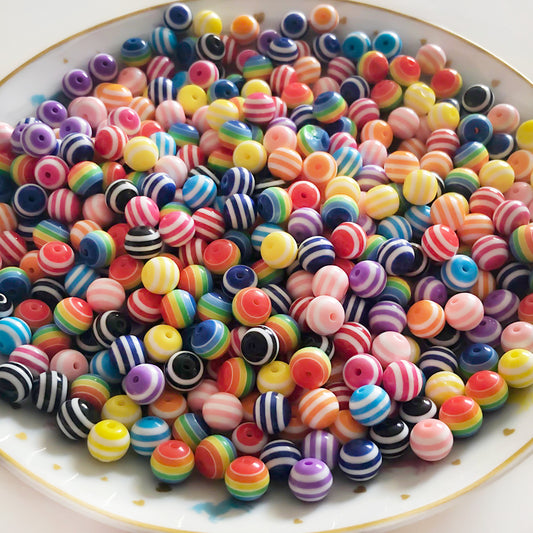 20 round acrylic striped beads, 10mm