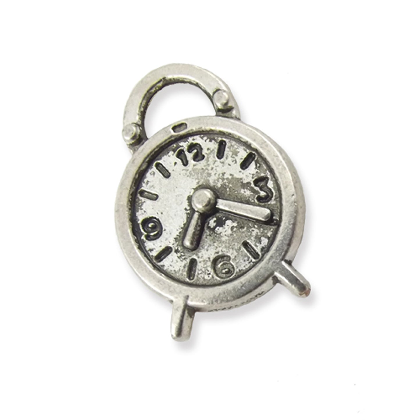 4 small silver colour clock charms, design 4