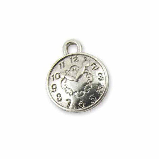 4 small silver colour clock charms, design 5