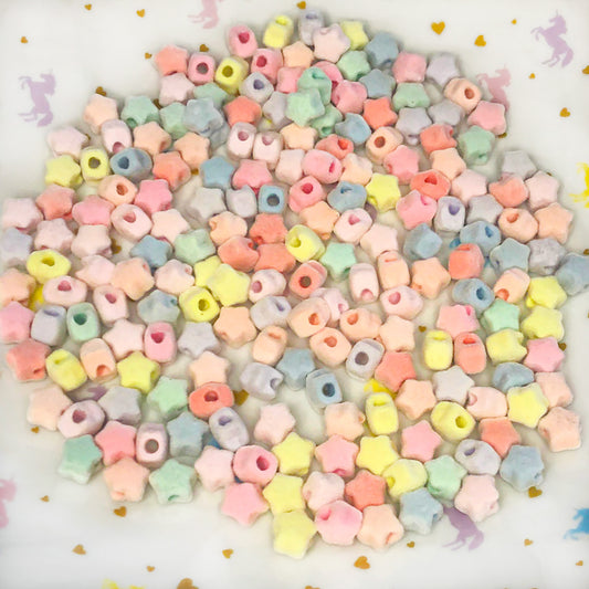 12 Pastel flocked star beads, 8mm