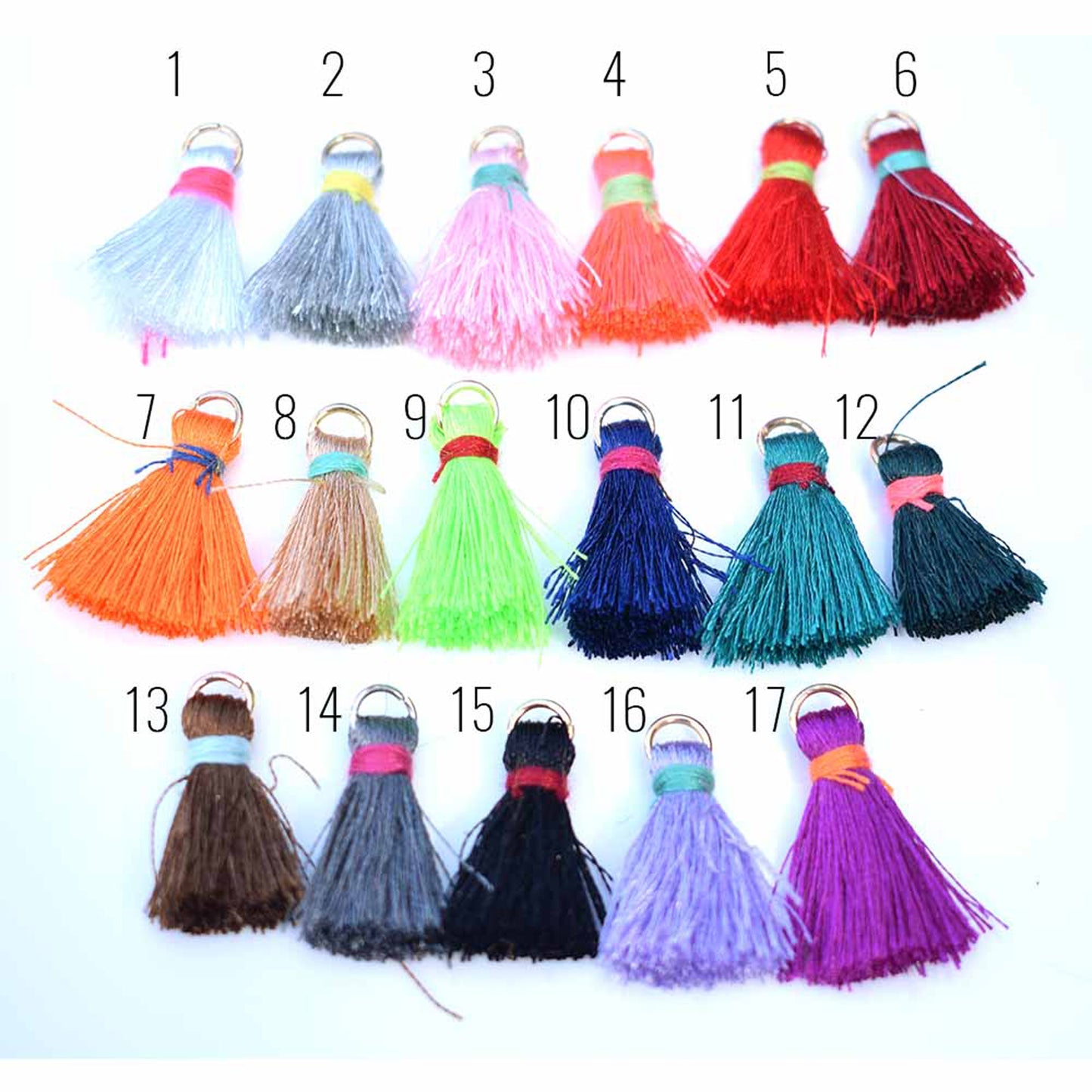 10 x Mini tassel charms with gold colour loop