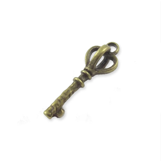 2 x Antique bronze key charms, 3D top