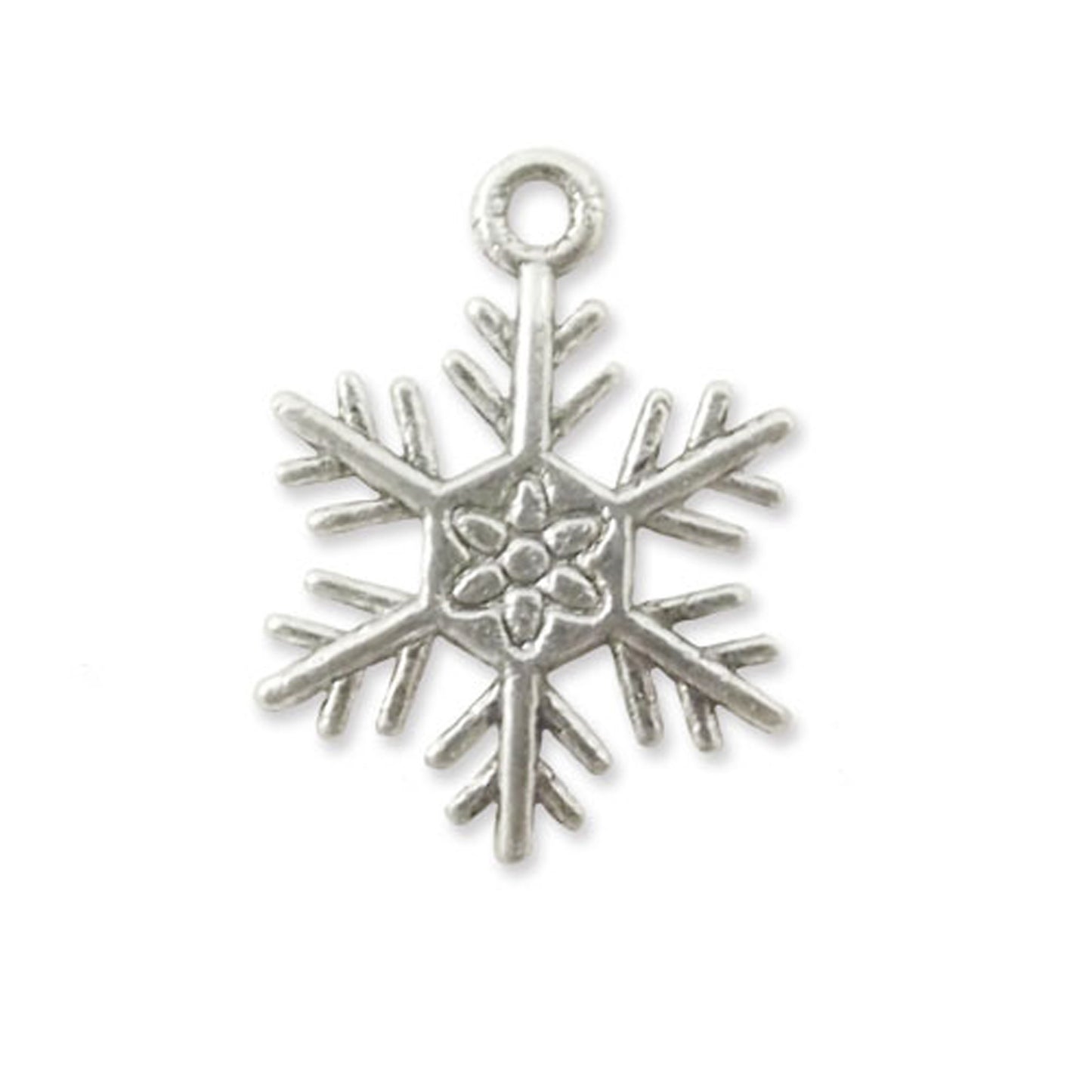 2 x snowflake silver colour charms, design 3