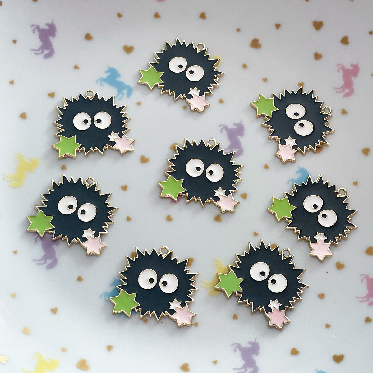 4 x Soot Sprite Totoro enamel charms