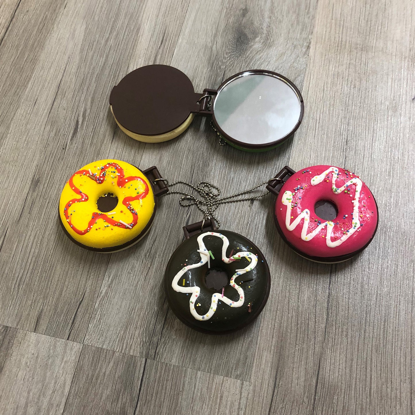 4 x Squishy donut mirror charms