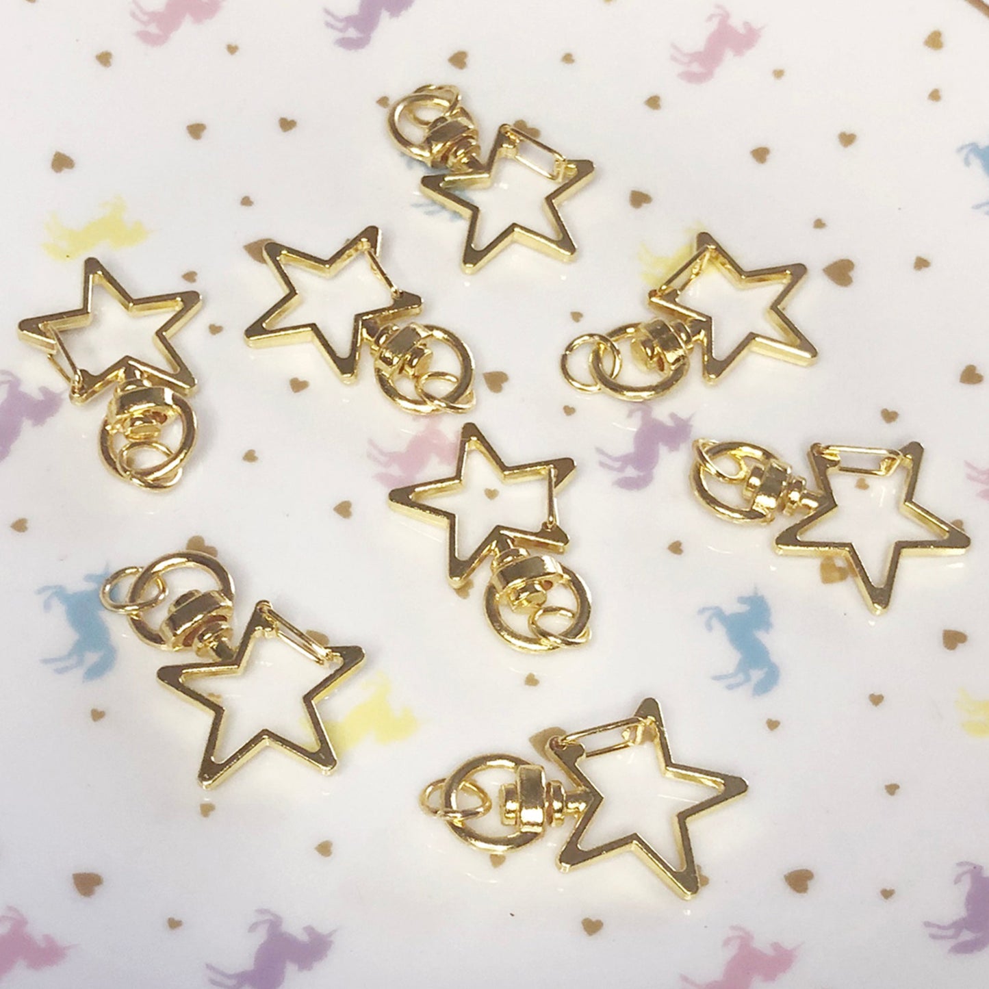 4 x Star keyring clasp, golden colour