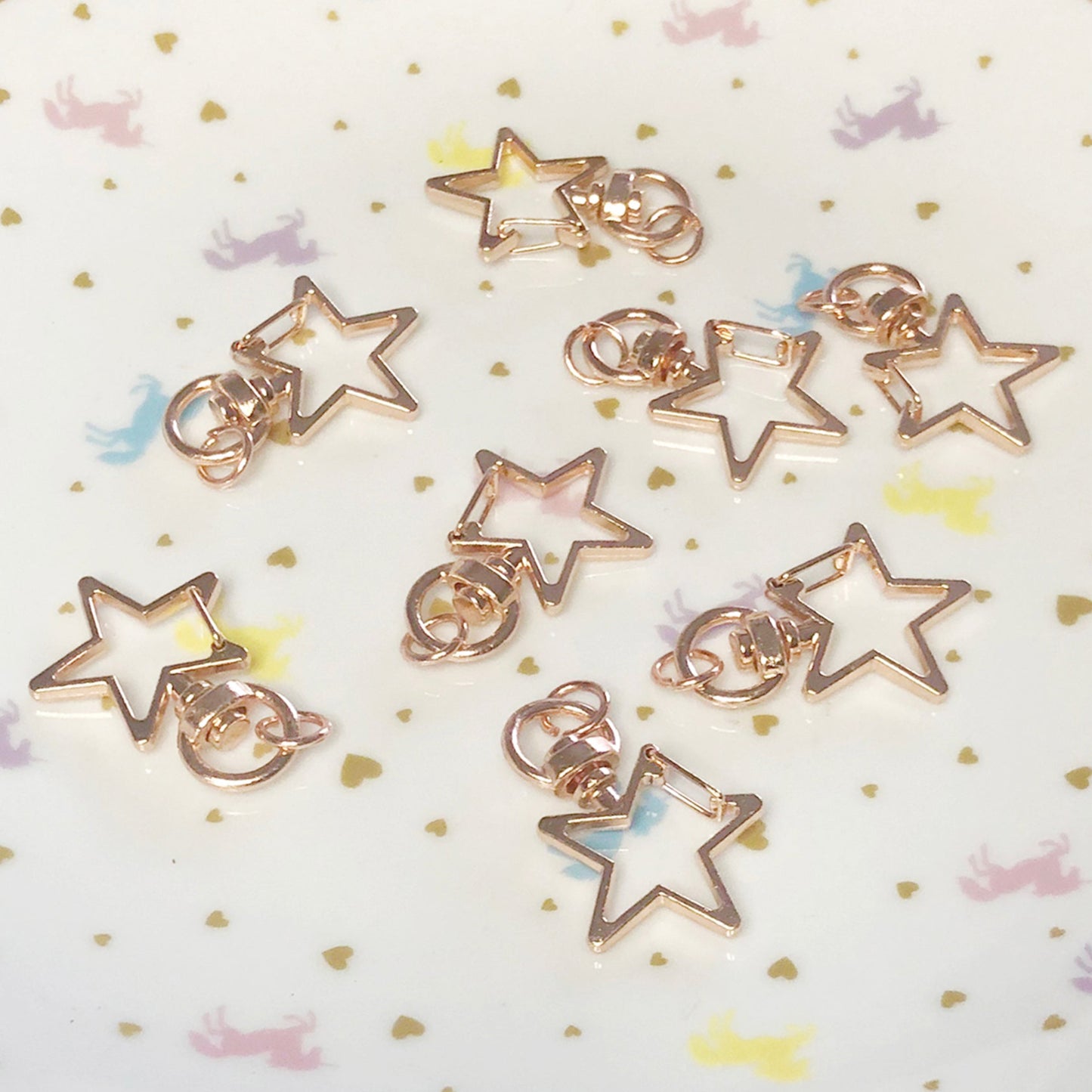 4 x Star keyring clasp, rose gold colour