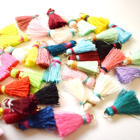 10 x Mini tassel charms with gold colour loop