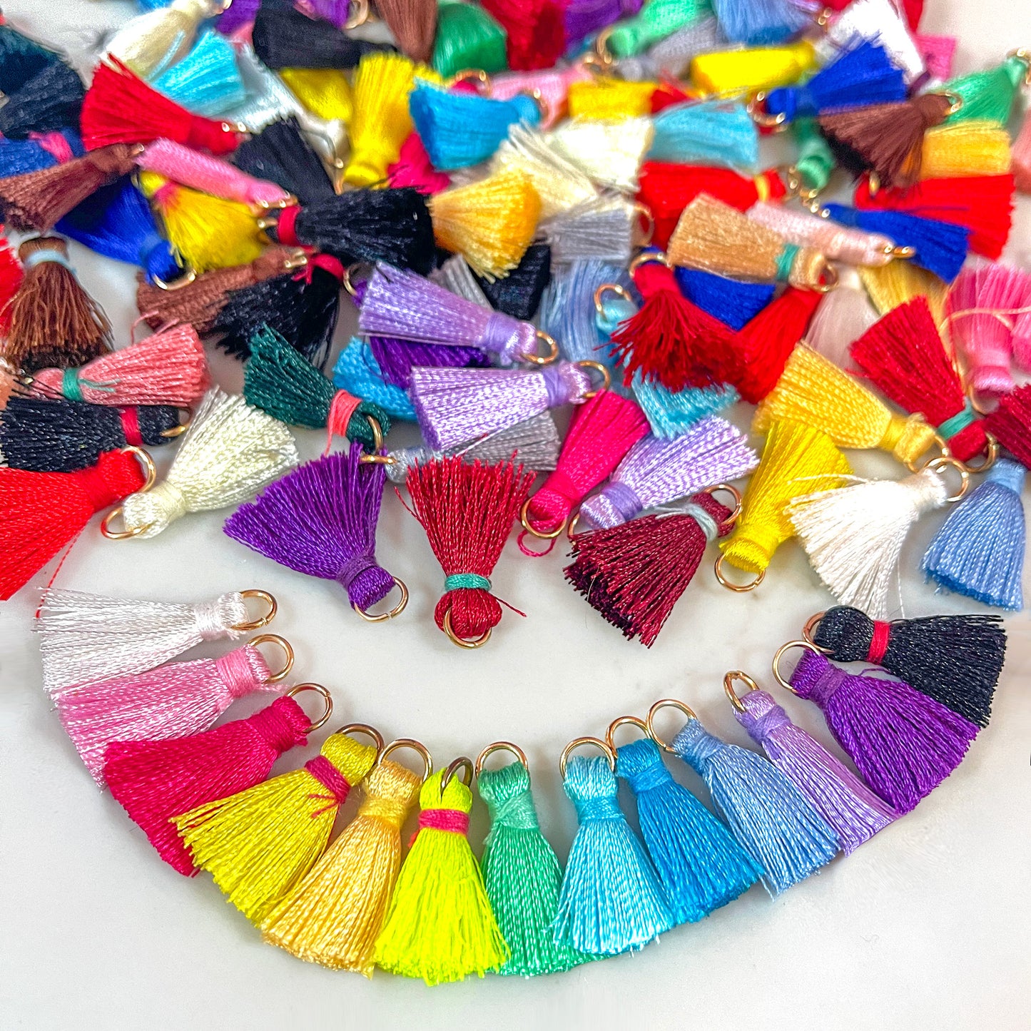 10 x Mini tassel charms with gold colour loop