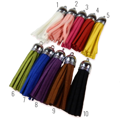 Suede Tassel charm, with silver colour cap, CHOOSE COLOURS!