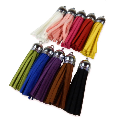 Suede Tassel charm, with silver colour cap, CHOOSE COLOURS!