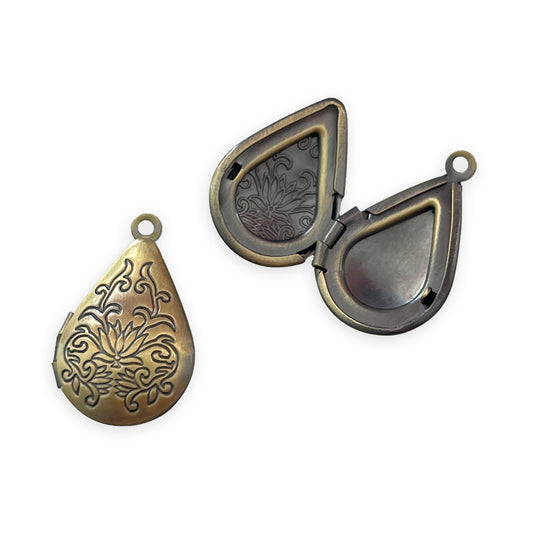 2 x Teardrop lockets, antique bronze colour