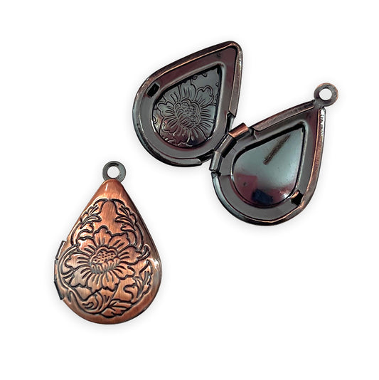 2 x Teardrop lockets, copper colour