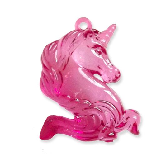 2 x Pink translucent Unicorn charm, large