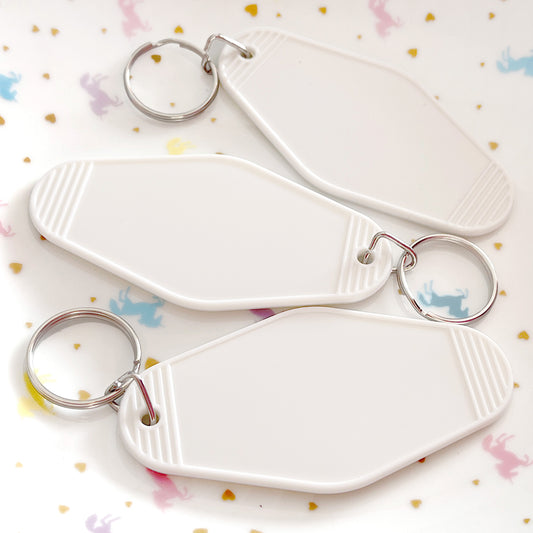 Motel key keychain blank, White