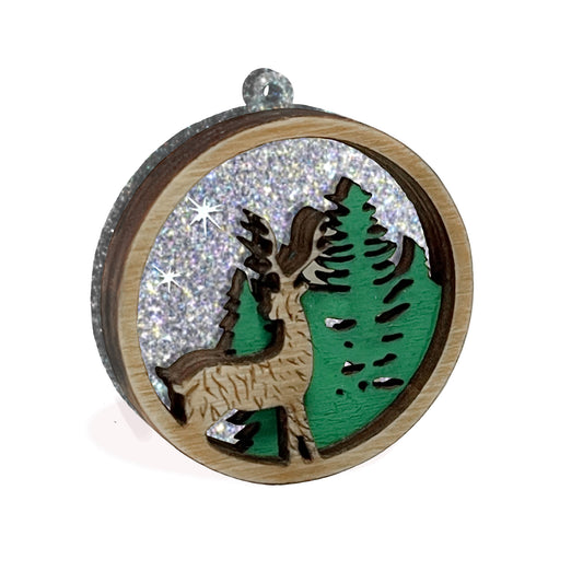 Deer Winter scene deluxe laser cut charm