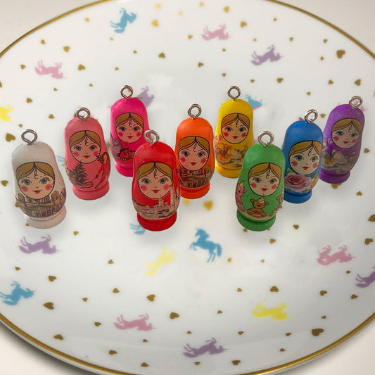 1 x Wooden Russian doll charm, choose your colour