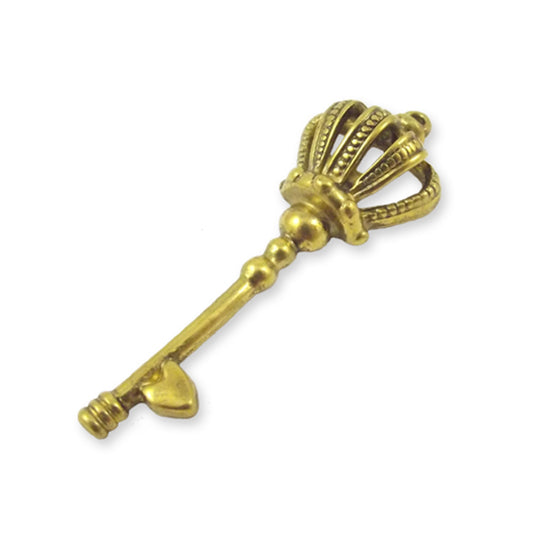 Large gold colour key charm with crown detail top