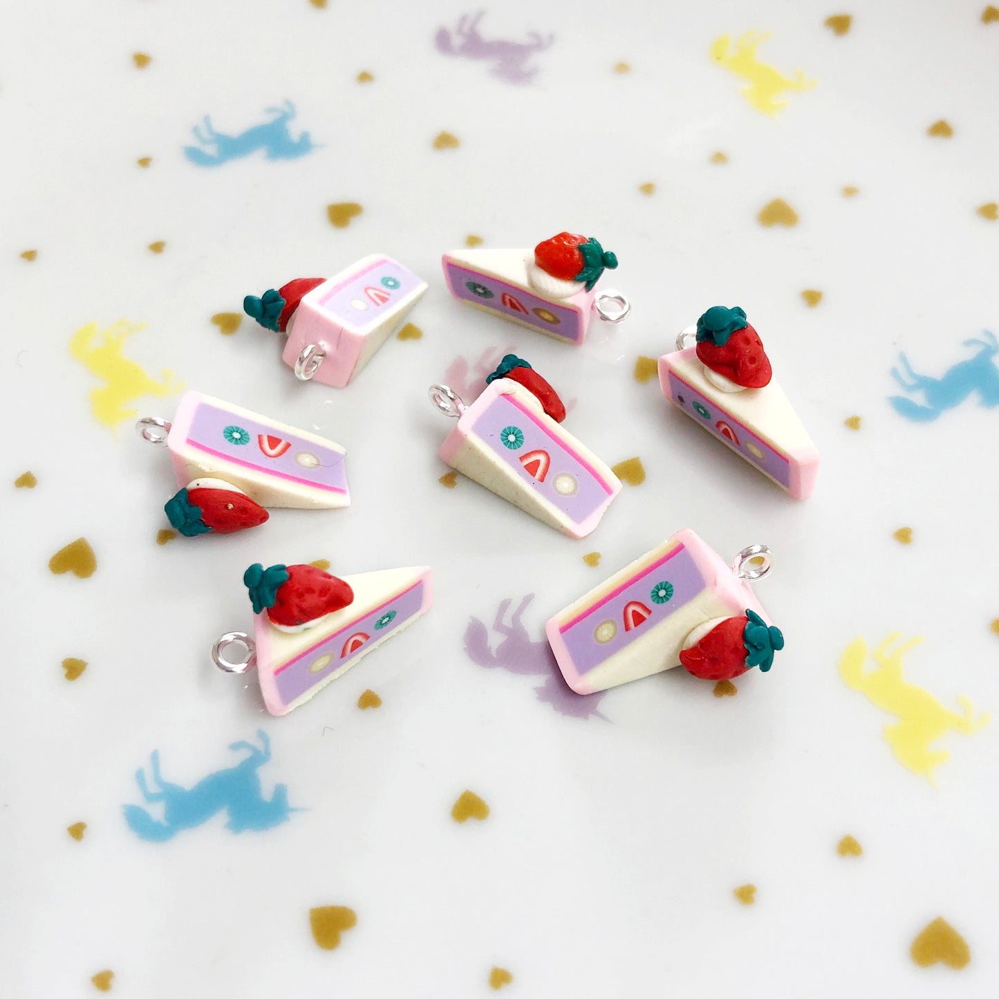 6 strawberry cream cake slice charms