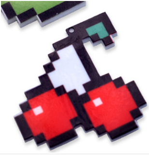 Pixel cherry printed charm, 4.5cm