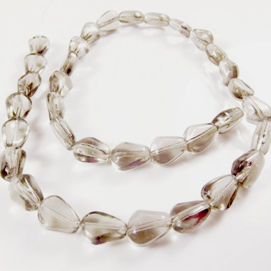 Gray transparent curve tear drop string of glass beads