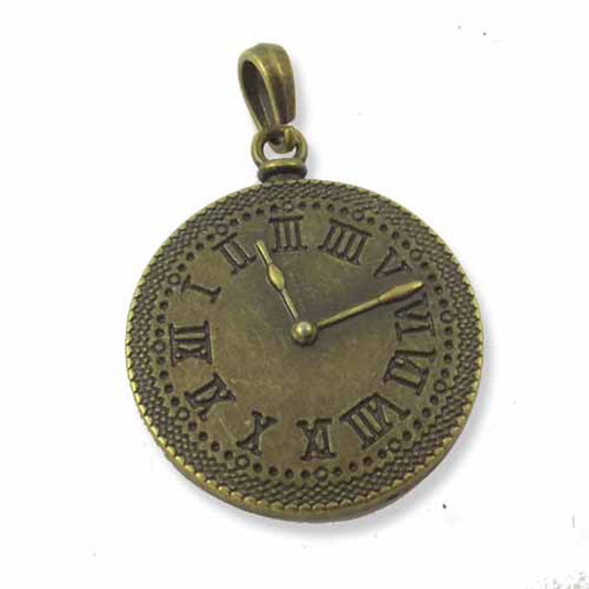 1 x large clock antique bronze charm