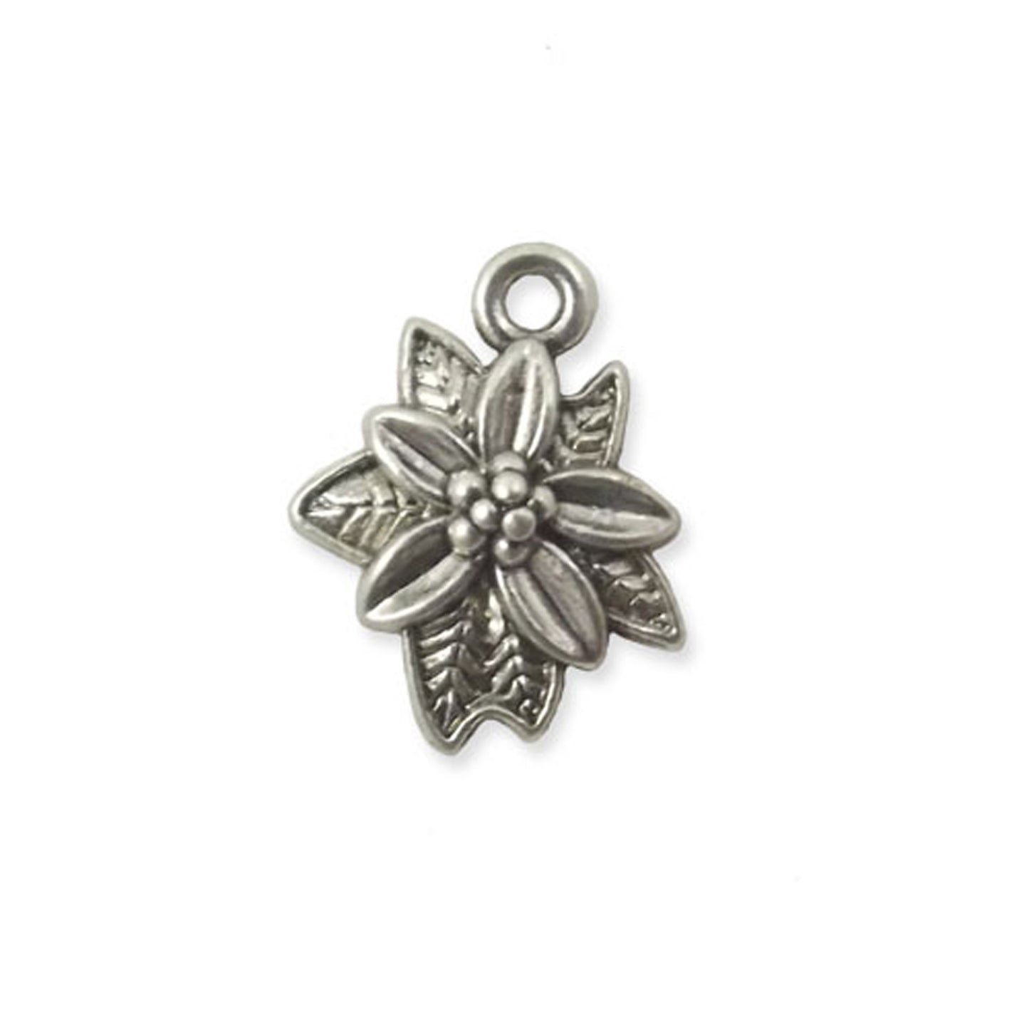 2 x Christmas Poinsettia silver colour charms