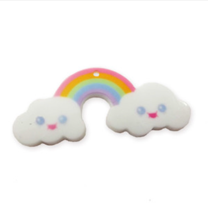 Kawaii cloud and rainbow printed charm, 6cm large