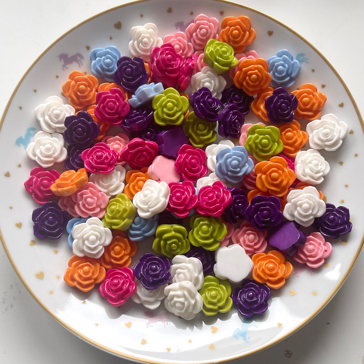 10 Rose acrylic beads in mixed colours