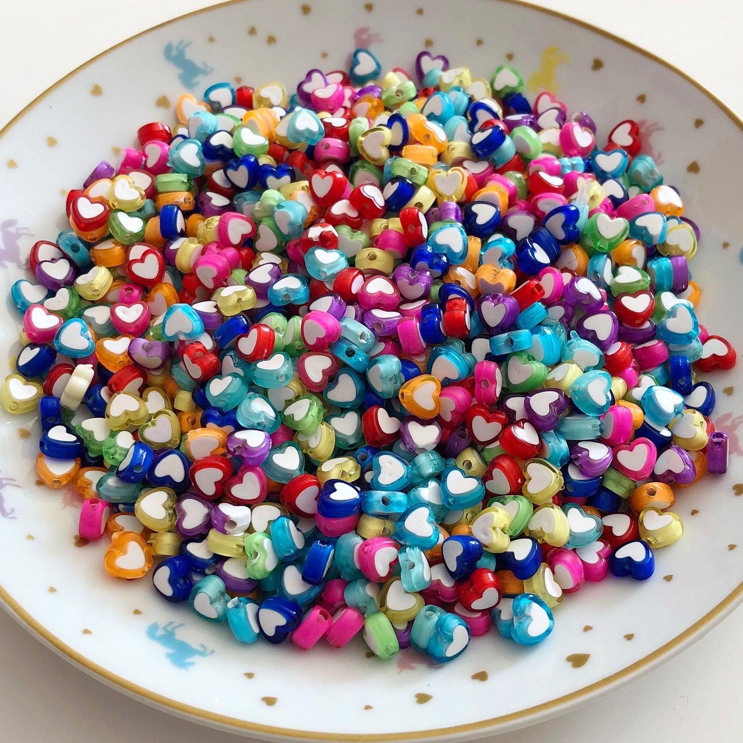 30 heart in heart beads, mixed colour pack